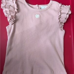 Pink Ruffled Kids Top w Flower Accent